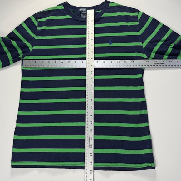 Polo Ralph Lauren Youth L 14-16 Navy Green Striped Long Sleeve Shirt Blue Pony - Picture 5 of 8